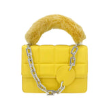 Solid Faux Fur Handle Tote Crossbody Bag