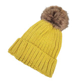 Solid Knit Faux Fur Pom Pom Beanie Hat