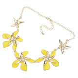 Teardrop Stone Pointed Enamel Flower Link Necklace