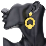 Thread Wrapped Ball Accented Beaded Open Circle Earrings