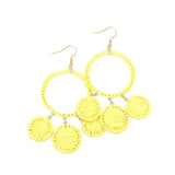 Woven Raffia Open Circle Triple Round Link Dangle Earrings