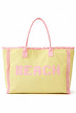 BEACH Letter Frayed Edge Trim Summer Tote Bag