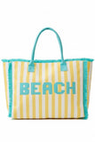 BEACH Letter with Striped Pattern and Frayed Summer Tote Bag