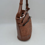 Embossed Floral Multi-Zipper Crossbody Bag with Adjustable Strap