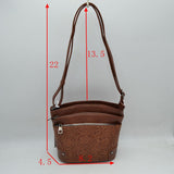 Embossed Floral Multi-Zipper Crossbody Bag with Adjustable Strap