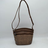 Embossed Floral Multi-Zipper Crossbody Bag with Adjustable Strap