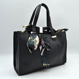 Pebbled Tote Bag with Dual Top Handles and Scarf Accent