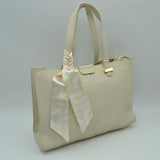 Pebbled Tote Bag with Dual Top Handles and Scarf Accent
