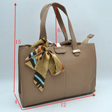 Pebbled Tote Bag with Dual Top Handles and Scarf Accent