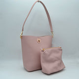 Pebbled Bucket Bag and Crossbody Pouch Set with Circular Lock Accent