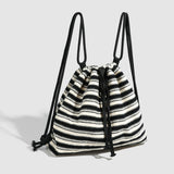 Striped commuter large capacity pumping belt women backpack purse, shoulder versatile fashion women knitted purse backpack, black and white striped backpack women