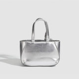 Metallic small tote bag, small handbag ladies, fashionable silver square bag, versatile shoulder Crossbody bag