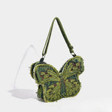 Design washed denim bag, butterfly shaped bag, punk denim bag, shoulder bag, backpack purse for women