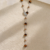 Vintage Beaded Long Necklace with Leaf Pendant