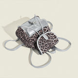 Retro contrasting leopard print backpack, women's autumn and winter design commuter versatile backpack