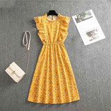 Polka Dot Chiffon Skirt Loose Versatile Temperament Medium Skirt Dot Print Butterfly Sleeve Ruffles dress