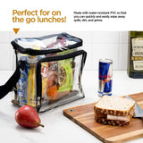 PVC clear lunch bag, adjustable strap front storage compartment mesh pocket, outdoor lunch bag with compartments