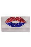 American Flag Lips Glass Beads Clutch