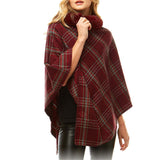 Aubrie Cozy Warm Plaid Checkered Super Sofy Faux Fur Collar Poncho