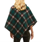 Averie Cozy Warm Plaid High Neck Collar Side Buttons Poncho High Neck Ruana