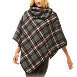 Averie Cozy Warm Plaid High Neck Collar Side Buttons Poncho High Neck Ruana