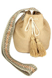 Aztec Pattern Strap Solid Bucket Bag