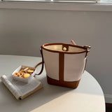 Retro Fashion Simple Texture Splicing Bucket Bag - Versatile Women's Shoulder & Crossbody Bag