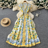 Blue Willow V-Neck Sleeveless Dress – Summer A-Line Maxi, Elegant Mandarin-Inspired Print