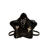 Mini black pentagram shaped shoulder purse, pendant shoulder backpack, fashionable versatile chain backpack for women