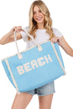 BEACH Embroidered Letter Fringe Summer Tote Bag