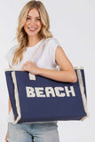 BEACH Embroidered Letter Fringe Summer Tote Bag