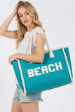 BEACH Embroidered Letter Fringe Summer Tote Bag