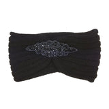 Beaded Flower Applique Knit Headband Earmuff Ear Warmer
