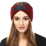 Beaded Flower Applique Knit Headband Earmuff Ear Warmer