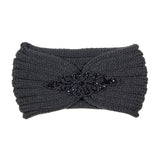 Beaded Flower Applique Knit Headband Earmuff Ear Warmer