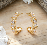 Light Luxury Zircon Color-Block Cross Hoop Earrings