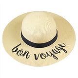 "Bon Voyage" Embroidery Straw Floppy Sun Hat