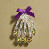 Bow Accent Glass Stone Skeleton Hand Pin Brooch