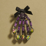 Bow Accent Glass Stone Skeleton Hand Pin Brooch
