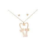 Brass Metal Cats Heart Pendant Necklace