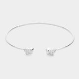 Brass Metal CZ Embellished Skull Tip Cuff Bracelet