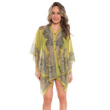 Button Detail Paisley Print V-Neck Poncho Cover Up Beachwear