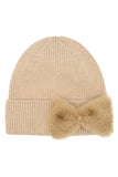 C.C Faux Fur Solid Bow Beanie Winter Hat