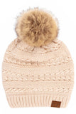 C.C Tilted Whip Stitch Slouch Beanie Faux Fur Pom Pom Hat