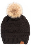 C.C Tilted Whip Stitch Slouch Beanie Faux Fur Pom Pom Hat