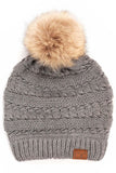 C.C Tilted Whip Stitch Slouch Beanie Faux Fur Pom Pom Hat