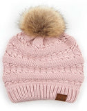 C.C Tilted Whip Stitch Slouch Beanie Faux Fur Pom Pom Hat