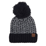 C.C Tweed Style Pattern Knitted Beanie Faux Fur Pom Pom Hat