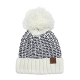 C.C Tweed Style Pattern Knitted Beanie Faux Fur Pom Pom Hat