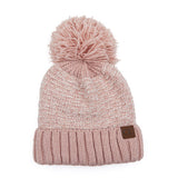 C.C Tweed Style Pattern Knitted Beanie Faux Fur Pom Pom Hat